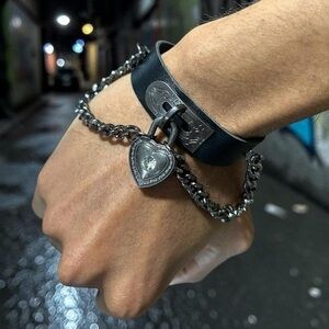 1 Pc Punk heart faux leather chain bracelet gothic grunge emo boho tribal y2k